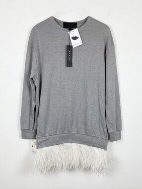 NWT Jay Ahr Women's Feather Hem Gray Sweatshirt Dress Size XS